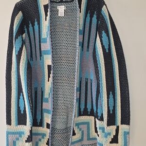 Tasha Polizzi Black and Blue Geometric Cardigan